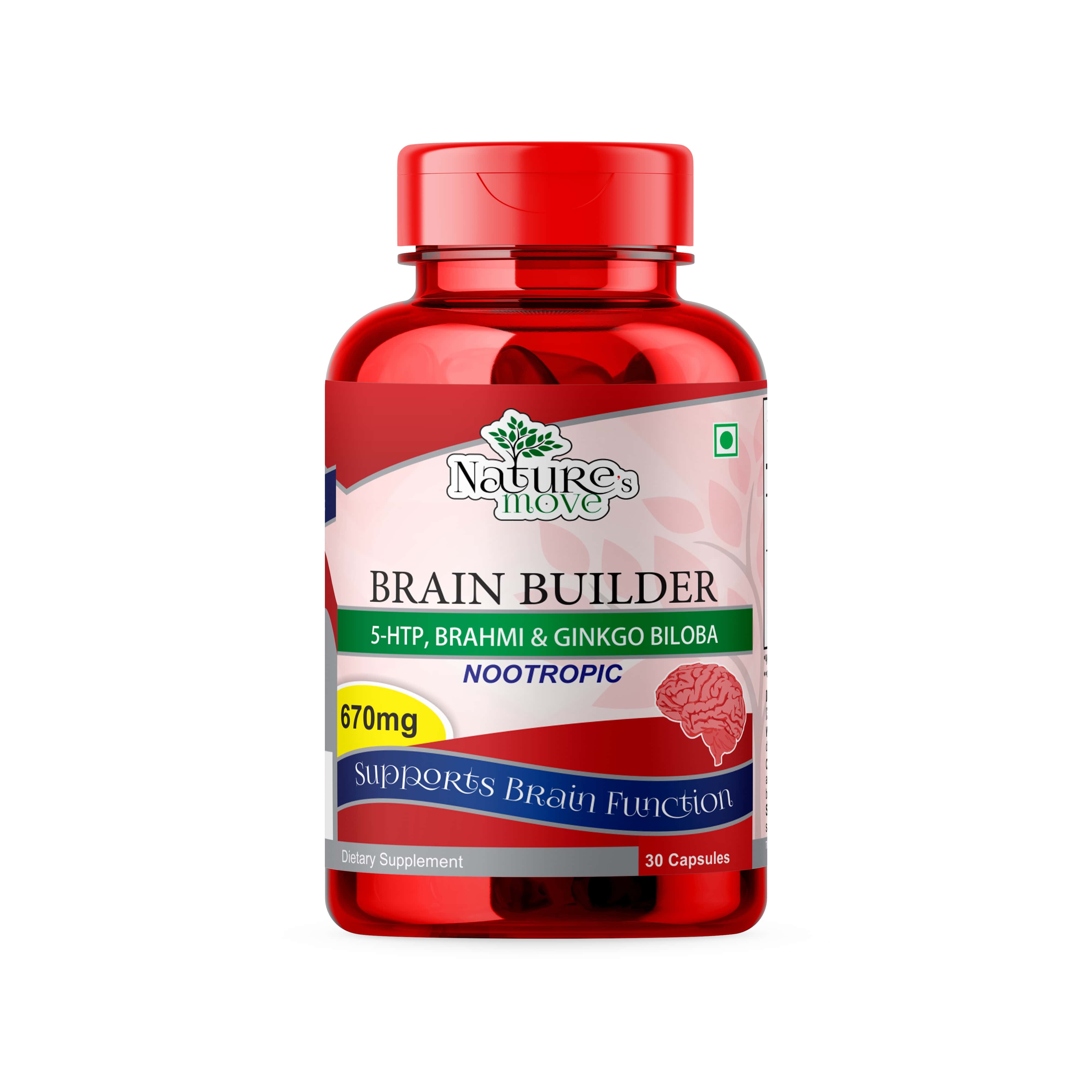 Nature's Move Brain Builder | 5-HTP | Brahmi | Ginkgo Biloba | Alpha GPC 